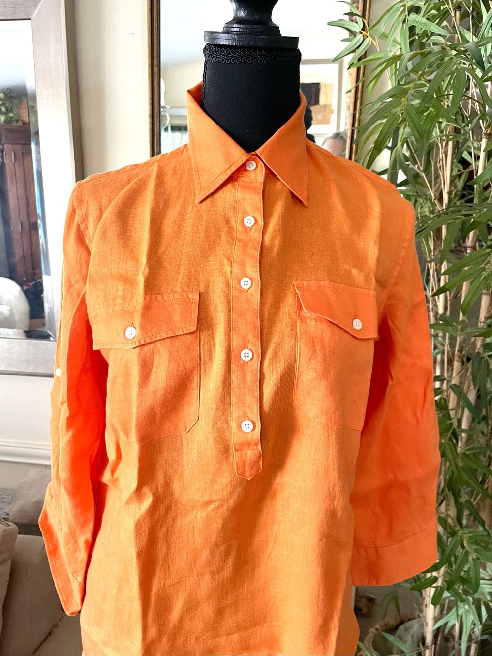 Ralph Lauren Orange Linen Button-Front Shirt Size Small